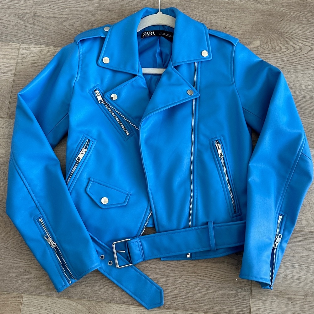 Zara Vibrant Blue Faux Leather Jacket